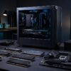 完成した自作PCとマザーボード、複数のメモリを並べた自作PC用メモリ選びの構成