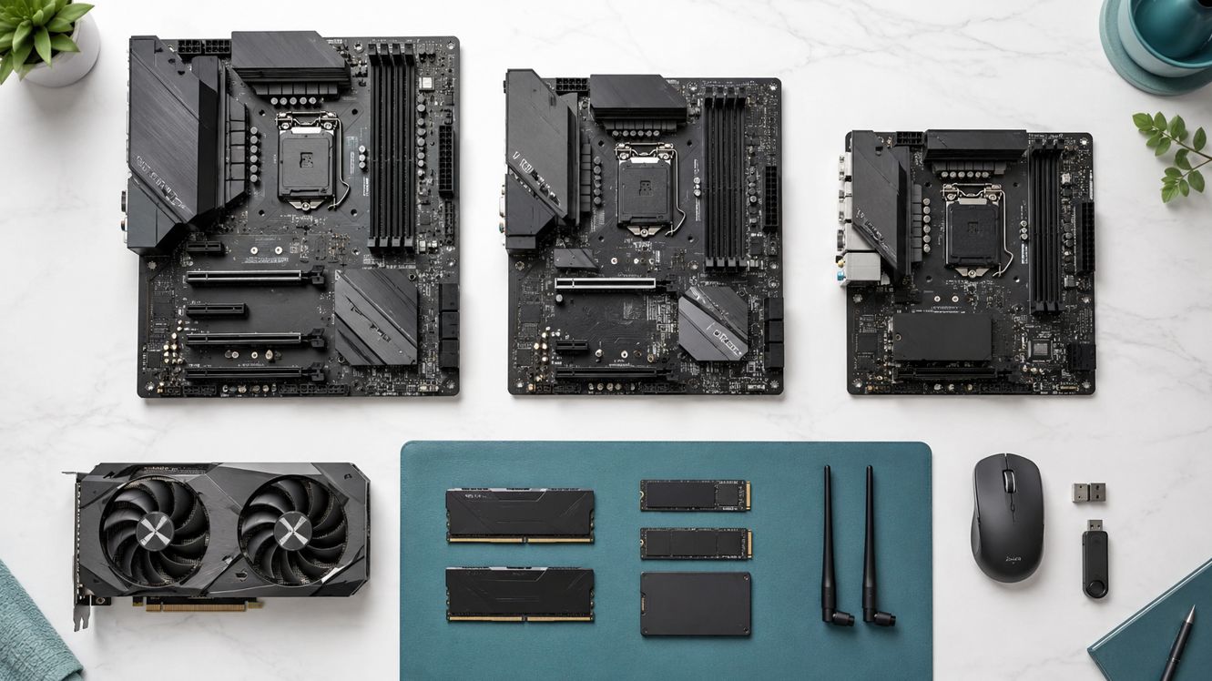 複数のマザーボード候補とゲームPCに使用する部品を並べた機能比較の構成