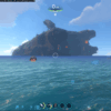 海上から巨大なオーロラ号を眺めた初代Subnauticaのプレイ画面
