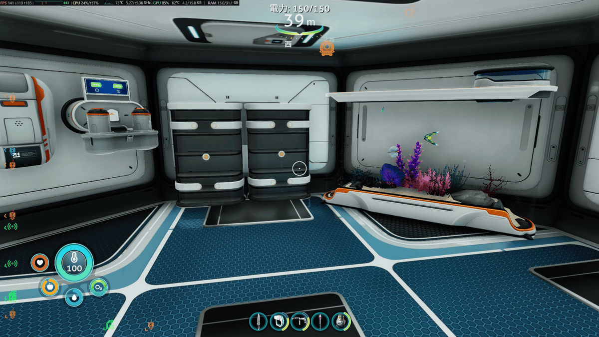 収納設備や充電器、装飾を配置したSubnautica Below Zeroの拠点内部