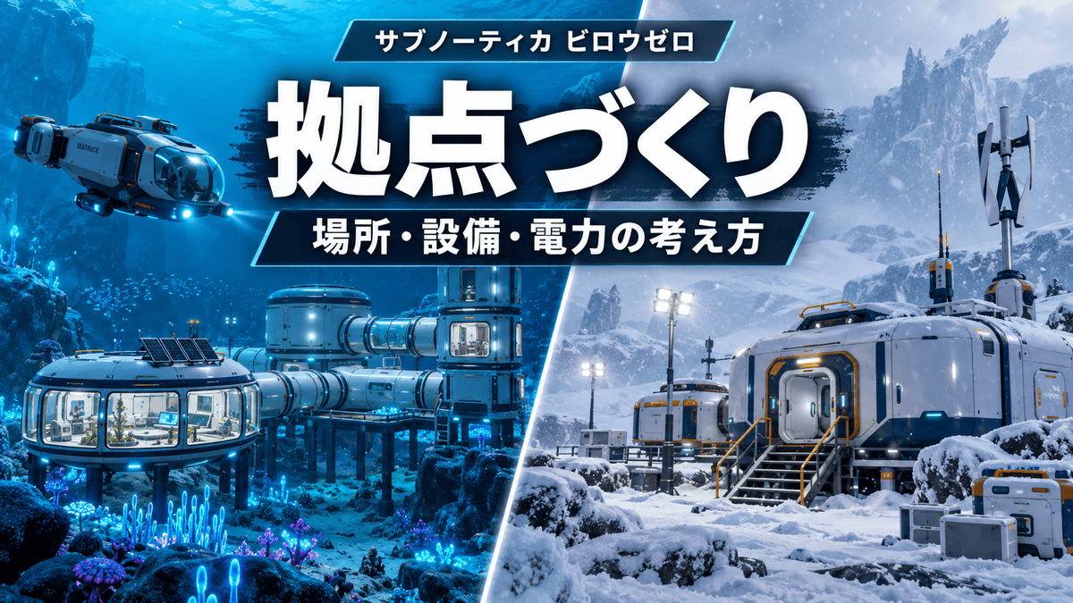 サブノーティカ ビロウゼロの海中拠点と雪原の陸上拠点を左右に配置した、場所・設備・電力を考える拠点づくりのアイキャッチ画像