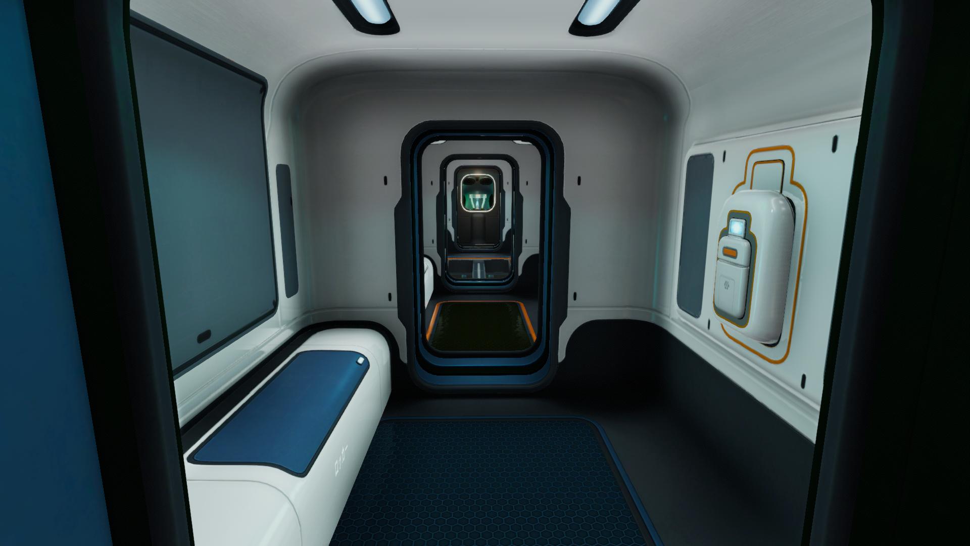 Subnautica Below Zeroのシートラック・ファブリケーターモジュール内部にある製作装置と収納スペース